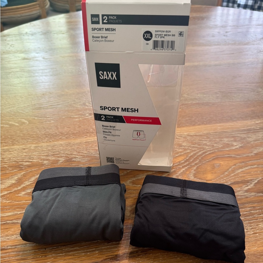 SAXX Sport Mesh Boxer Briefs - Black and Gray NIB Sz XXL